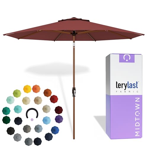 Image of Midtown Umbrellas Wooden 2-8 Ft Patio Umbrella, Cherry Canopy