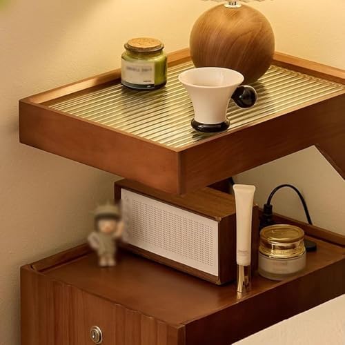 Modern Narrow Bedside Table with 2 Drawers & Open Storage, Glass Top Nightstand for Small Spaces, Stylish Storage Solution for Bedrooms & Living Rooms