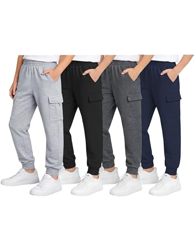 Quad Seven Boys Sweatpants - 4 Pack Active Fleece Boys Joggers or Cargo Pants for Kids - Performance Athletic Pants (4-18), Size 7, All Cargo/Navy/Grey/Charcoal/Black