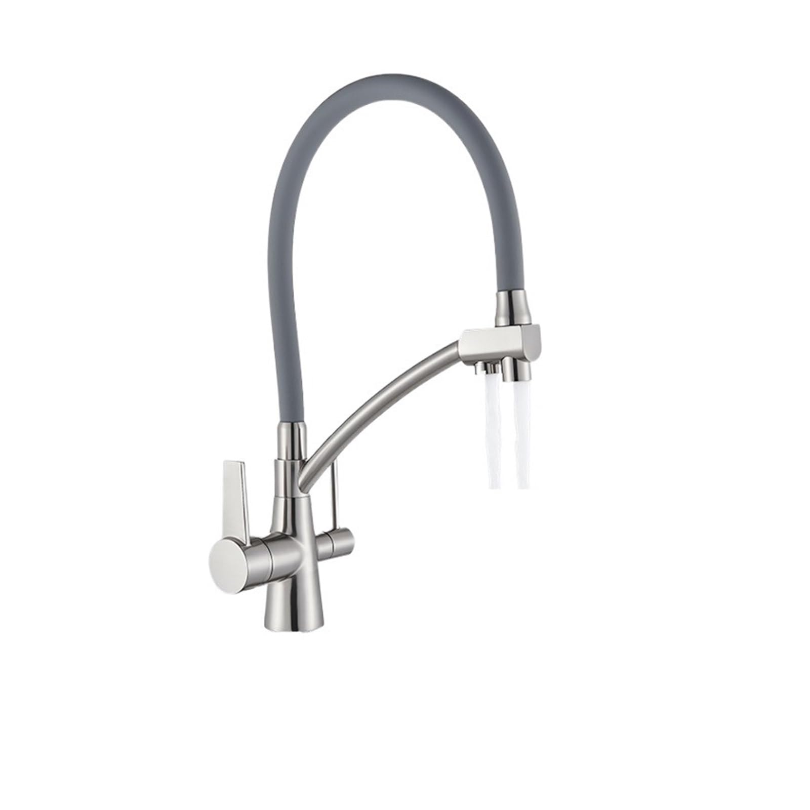 Kitchen Faucet, Filtered Kitchen Faucets, Purification Tap 360 Rotate Water Filter for Three Ways(B Brush Nickel Grey)