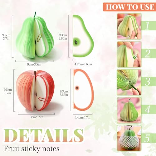 Image of 3D Fruit Shape Memo Notes Pads - Cute DIY Colorful Mini Self-Adhesive Notepads with Clip, Portable Scratch Paper Memo Pads for Desk Decoration, Office, School & Planner Supplies (5 PCS)