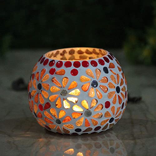 Brahmz® Glass Tea Light Candle Holder Home Decoration Mosaic Multi Color Candle Votive Crackle Glass (Multi Pack Of 4) #TOP6