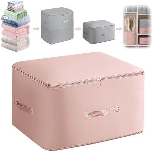 HOIDOKLY Organizador de autocompresión que ahorra espacio 2024, bolsa de almacenamiento de gran capacidad para edredones, colchas, mantas, ropa de cama, prendas de vestir, cubo de embalaje (rosa, XL)