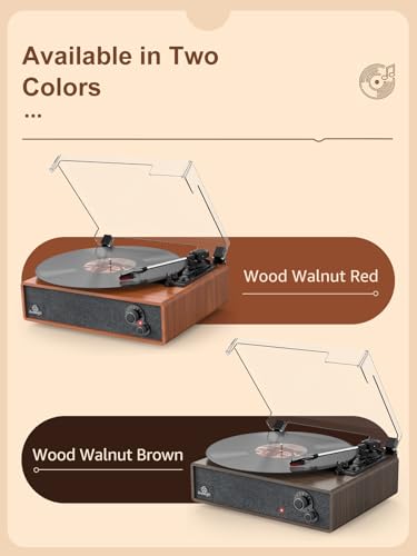 Image of Seasonlife Retro Vinyl Record Player with Stereo Speakers,Walnut Red