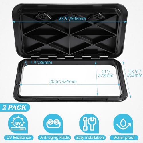 Datanly 2 Pcs Marine Boat Deck Hatch 24" x 14" Boat Access Hatch & Lid, 180 Hinge Strong Recessed Handle for Marine Yacht Rv Truck Vent Accessories, Easy to Install (Black)