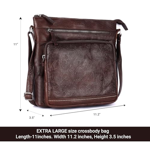 Image of LEDERBUCK Olga Women's Extra-Large Genuine Leather Crossbody Purse - Soft Triple-Zip Shoulder Bag