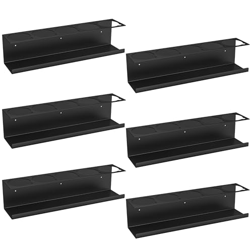 Riciakik 6 Pack Spray Bottle Holder Wall-Mounted, Aerosol Spray Can Holder Storage Rack, Heavy-Duty Paint Bottle Organizer with 30 Holes, Steel Black Spray Rack for Garage, Shop, Home or Tool Trailer