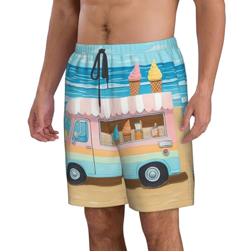 Men's Swim Trunks Summer Beach Ice Cream Truck Quick Dry Board Shorts with Pocket Swimsuit Swimwear for Men Beach Shorts4