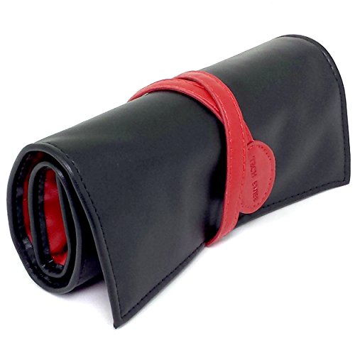 Travel Roll up Watch Case Organizer for Apple Watch Bands Straps Accessories (Black/Red)