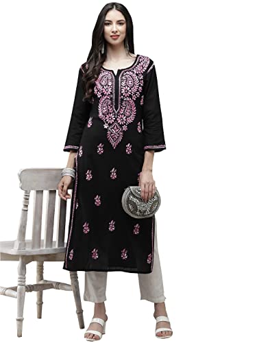 Image of Ada Hand Embroidered Lucknowi Chikankari Cotton Kurta Kurti for Women A411191