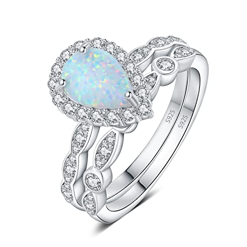JewelryPalace Classic Pear Cut 2.5ct Created Opal Halo Engagement Rings for Women, Infinity 925...