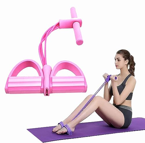 CONSONANTIAM® 4-Tube Exercise Pedal Pull Reducer – Resistance Band Yoga Sports Equipment for Belly Abdomen Waist, Portable Home Gym Sit-ups Device with Elastic (Pink) (Carissma Pink)