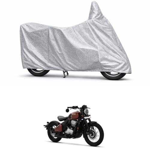 Image of 100% Waterproof Two Wheeler Body Cover Multi Layered Fabric Designed for Jawa 42 Bobber | Belt Buckle Lock | Silver Mag