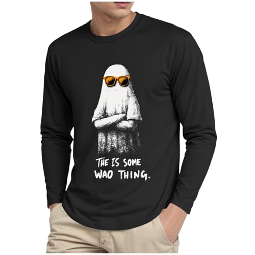 ハロウィン Tシャツ メンズ 長袖 大きいサイズ おもしろ カジュアル かわいい 幽霊 トップス 仮装 衣装 ゆったり 丸首 面白い シャツ プルオーバー 日常 部屋着 パーティー (M)