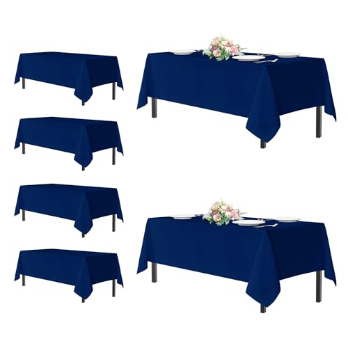 Image of sancua Rectangle Tablecloths for 8 Foot Tables, 6 Pack - Washable Polyester Fabric Table Cloth for Wedding Party, Birthday, Banquet Reception, 60x120 Inch, Navy Blue