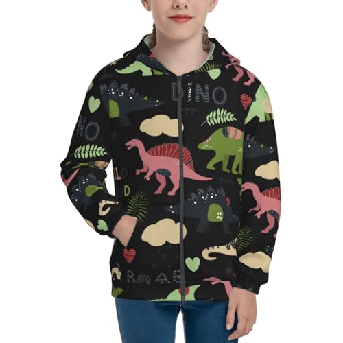 Cute Dinosaurs Kids Pullover Hoodies Boys Zip Up Sweatshirts Girls Athletic Clothes with Pocket3