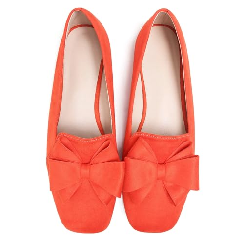 Image of WENJIAZHIZHI Square Toe Bow Ballet Slip-On | Classic Suede Finish,Chic Bow Detail,Effortless Everyday Style,Wedding Party Office,Plus Size Available
