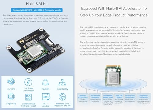 Image of Hailo-8 M.2 AI Accelerator Module Compatible With Raspberry Pi 5, Based On The 26TOPS Hailo-8 AI Processor, With PCIe To M.2 Adapter Board, Supports Linux /Windows Systems (Hailo-8 Acce A)