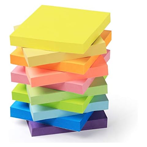 10 Pack 76 x 76 mm Super Sticky Notes, Self Sticky Notes, Post Stickies, Bright colourful notes, for Office, School, Meeting, House,1000 sheets in total, 10 colours Cover