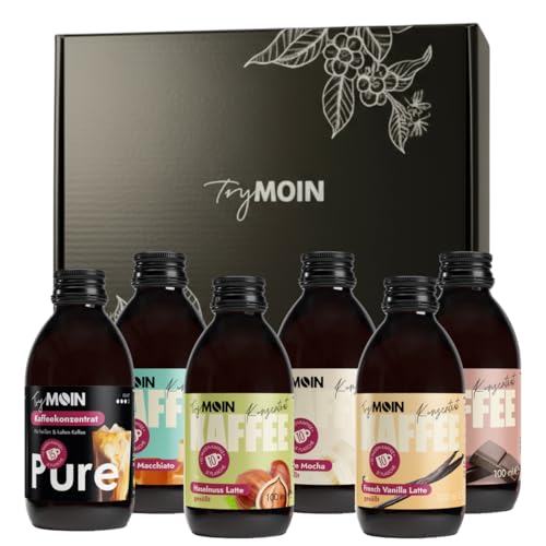 TryMOIN 6er Probier- und Geschenkset – Kaffeekonzentrate für Iced Coffee, Cappuccino, Frappé & Latte | mit Bio-Fairtrade Kaffee, 65 Portionen pro Set