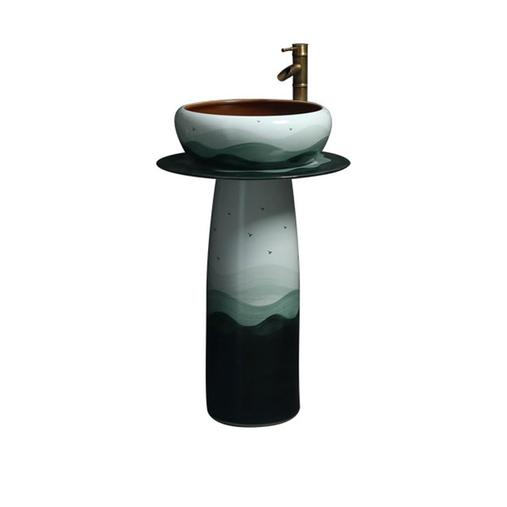 Retro Art Ceramic Washbasin Household Integrated Floor-Standing Courtyard Pedestal Basin Bathroom Bowl Sink