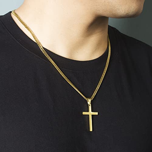 Tuewut Cross Necklace For Men, Silver Gold Stainless Steel Plain Cross Pendant Necklace For Men Cuban Chain 18-26 Inch (24.0 Inches, Gold) #TOP4