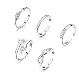 FINREZIO 5PCS Open Rings Set for Women Teen Girls Simple Band Leaf Embrace Infinity Smile Stackable...