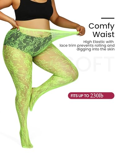 Image of Floral Lace Plus Size Tights High Waist Velvet Pantyhose Sunflower Fishnet Stockings Leggings
