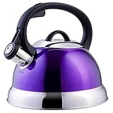Mr. Coffee Flintshire Stainless Steel Whistling Tea Kettle W/Nylon Handle, 1.75-Quart, Metallic Purple