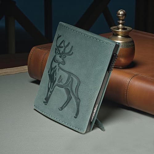 Image of The X Project Staggo Trifold Wallet | Premium Genuine Leather | Aluminium Cardholder | Side Slide Pop-Up Card Ejector | Carry Up to 6 Cards and 1 Slot for Carrying Cash & Folded Bills (Blue)