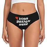 Personalized Panties with Your Text Picture Logo for Women Comfortable Custom Sexy Briefs Breathable Customized Underwear Black X-Large