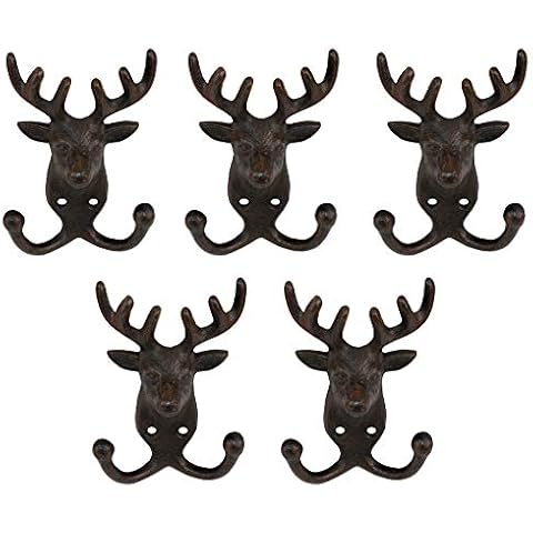 BigDean 5x Wandhaken Hirsch 2er Haken Gusseisen Garderobenhaken Werkzeughalter 9,5 x 4,5 x 12,5 cm Cover