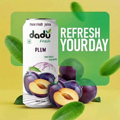 Image of Dadu Fresh Plum Juice | Pure Natural Fruit Healthy Beverage | Not from Concentrate, No Added Sugar, No Preservatives or Artificial Flavours | Vitamin Rich & Naturally Refreshing | 4 Cans x 320ml (1280ml)