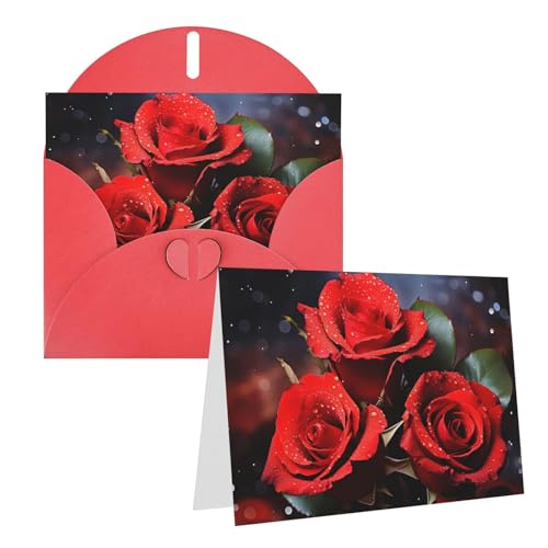 Cartes d'anniversaire et de mariage vierges au motif de roses rouges romantiques de qualité