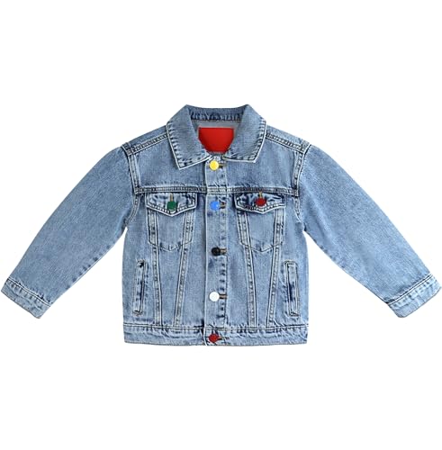 KIDSCOOL SPACE Boys Denim Jacket,Little Big Kids Simple Design Colored Buttons Jean Coat,Light Blue,6-7 Years