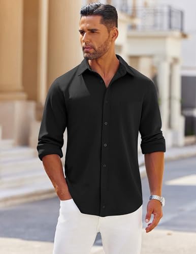 COOFANDY Mens Long Sleeve Button Down Shirts Wrinkle Free Shacket Jacket Stretch Casual Overshirt2