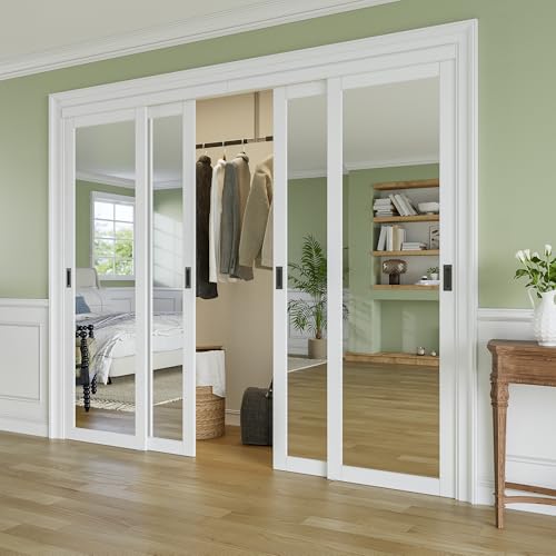 Sliding Closet Door for 96" x 80" Opening, One-Side Mirror Doors,Primed