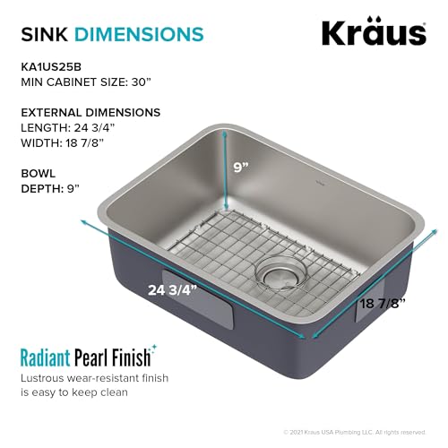KRAUS Stainless Steel 25 in 16 Gauge Undermount Kitchen Sink KA1US25B | 16-gauge TRU16 steel, radiant pearl finish masks scratches, rounded corners, NoiseDefend foil-layer soundproofing - image 6