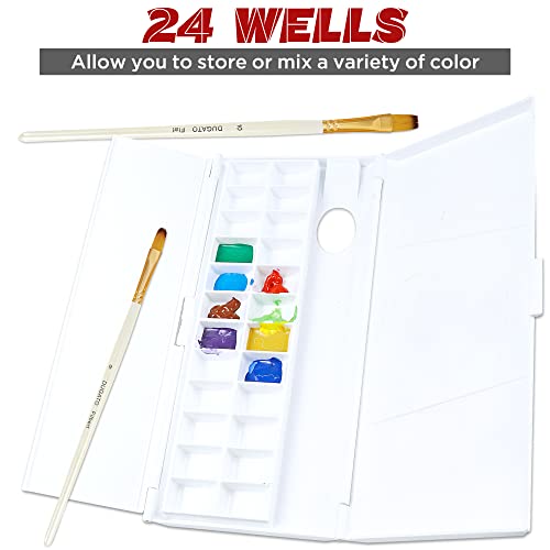 DUGATO Watercolor Palette, 24 Wells and 3 Mixing Areas, Empty Watercolor Palette with Lid, Thumbhole and Brush Holders, Folding Paint Tray for Watercolor Oil Acrylic