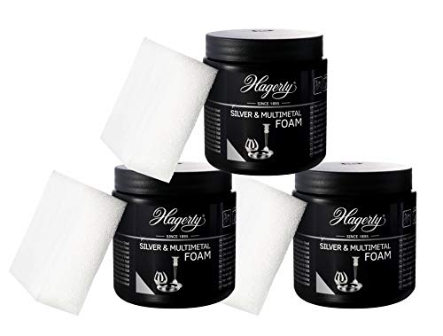 3 x Hagerty – Líquido limpiador de espuma para Plata, 185 g, limpiador de espuma para Estaño/plata/acero inoxidable, incluye esponja para pulir, Plata, 3 unidades, 185 gramos por paquete, mejor método de limpieza para Plata, ideal para alcachofas de ducha de plata Aquaedea