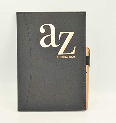 A to Z Telephone A5 Address Book A-Z Index Hard Back Cover with Pen Home Office Work (Black)