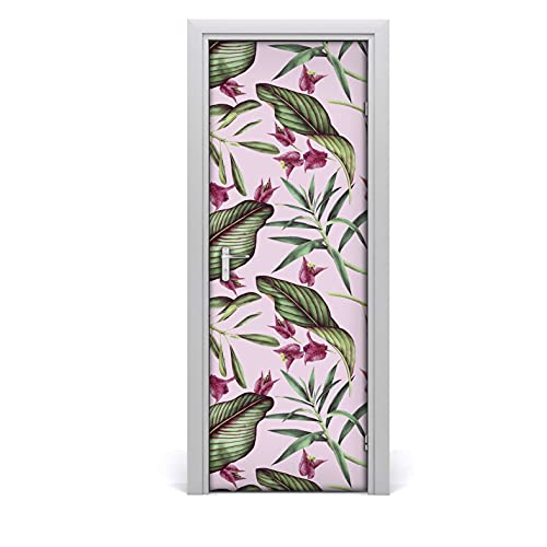 Papel pintado de hojas exóticas autoadhesivo para decoración de puertas lavable DIY 2