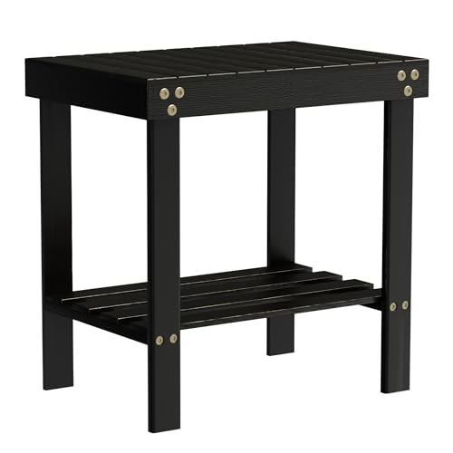 Glavbiku Bamboo Shower Bench, Shower Stool for Shaving Legs with Non-Slip Feet Storage Shelf Safe and Stable, Kids Adults Sauna Chair for Spa, Bathroom, Bedside, Living Room, Outdoor Side Table