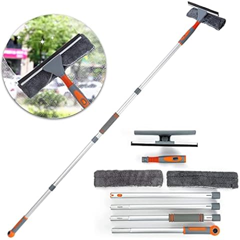 Professional Window Squeegee Cleaner, 2 in 1 Shower Squeegee with Extension Pole, 62‘’ Telescopic Window Washing Equipment with Bendable Head, Glass Cleaning Tools for Indoor/Outdoor High Window Cover