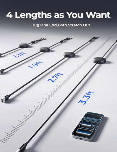 LISEN Retractable 3-in-1 Multi Charging Cable w/ USB-C, Lightning & Micro USB (Black) - image 8