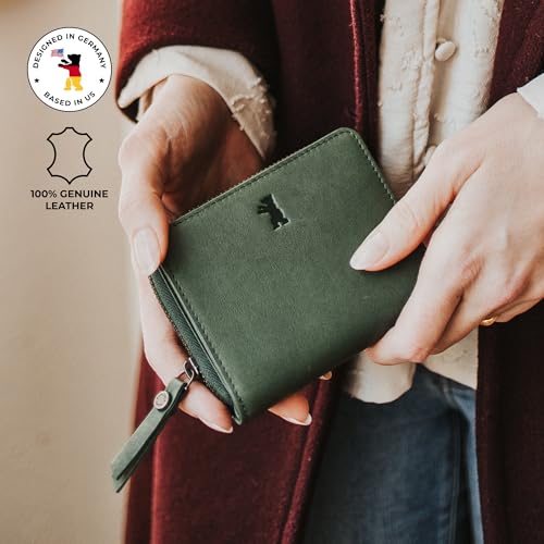 Image of BERLINER BAGS Genuine Leather Small Wallet Women Sara, Gift Box - Green | Soft Leather Bifold Zip Wallet, Fits Purses & Crossbody Bags, 8 Card Slots, Zipped Coin Pocket, RFID Blocking