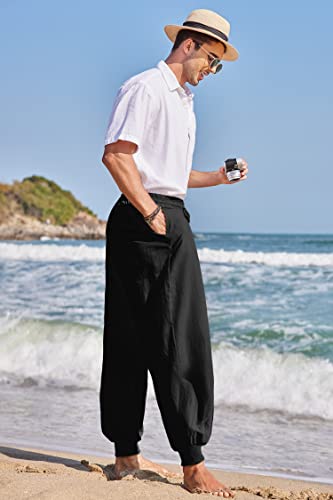 COOFANDY Men Hippie Harem Pants Baggy Linen Cotton Boho Yoga Pants Summer Beach Pants Casual Drop Crotch Trouser4