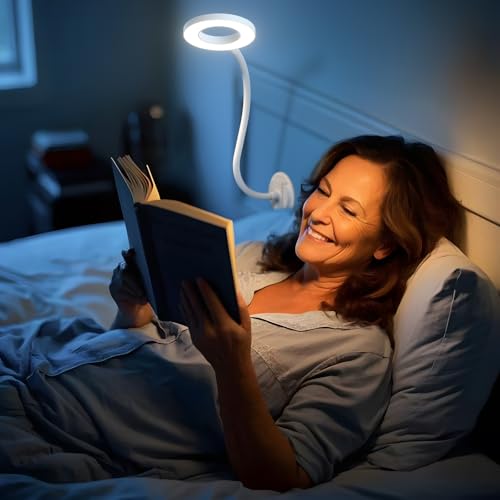 Kaulsoue Wall Mounted Reading Light, Book Light in Bed at Night, Reading Lamp for Bedroom Bedside Headboard, Eye Care 5 Color & Brightness Adjustable, 360 Flexible Gooseneck, White