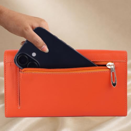 Image of Steve Jhonson Leather Wallet for Women - Mini Hand Purse with Card Holder - Women Stylish Clutch Purse - Cute Mini Ladies Wallet for Daily Use - Fancy Ladies Purse with Slim Design (Orange)
