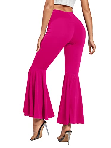 LYANER Women's Casual High Waist Ruffle Flare Pants Wide Leg Solid Stretchy Bell Bottom2
